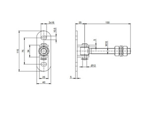 Zawias regulowany M16 z szyldem do przykręcenia 115x40 mm
