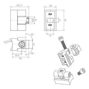 Glashalter 45x45x26mm mit halterung, 4XS (1)